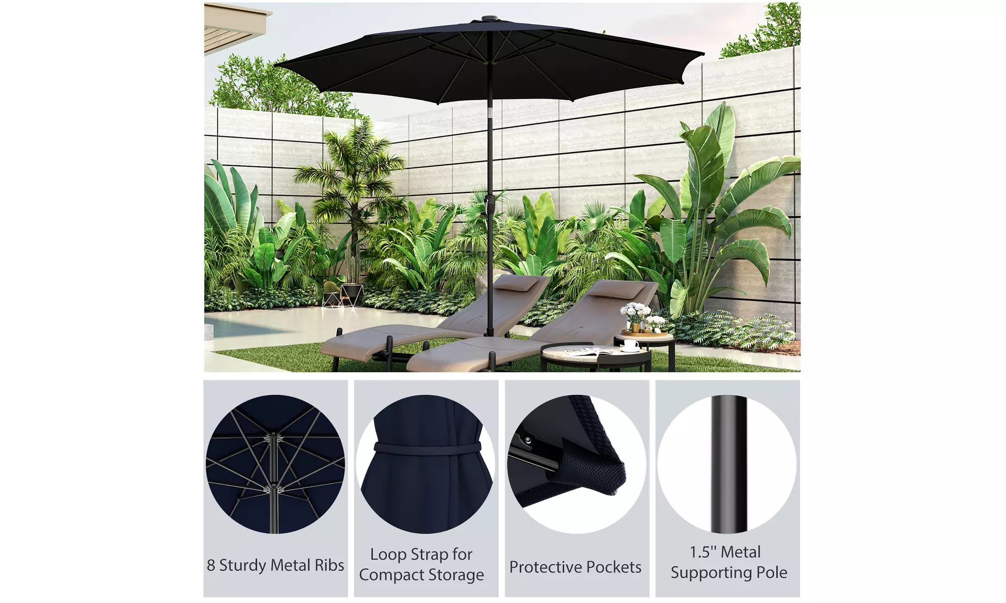 Costway 10 FT LED Solar Lighted Patio Umbrella With Crank Tilt