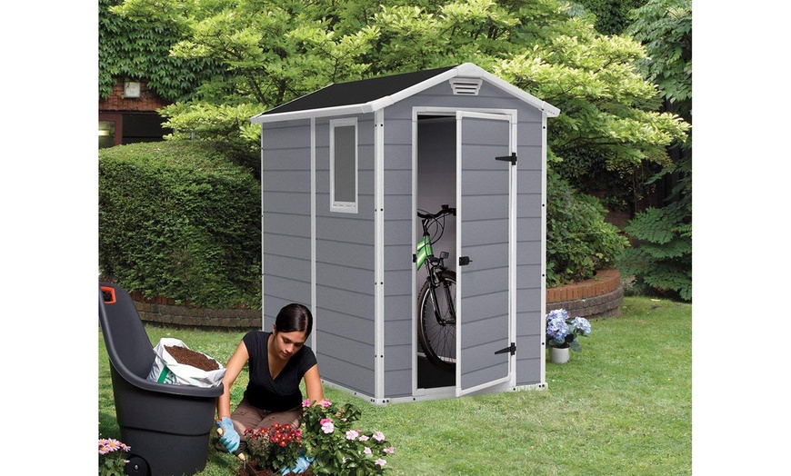 Manor Large 4 x 6 ft. Resin Outdoor Backyard Garden Storage Shed | Groupon