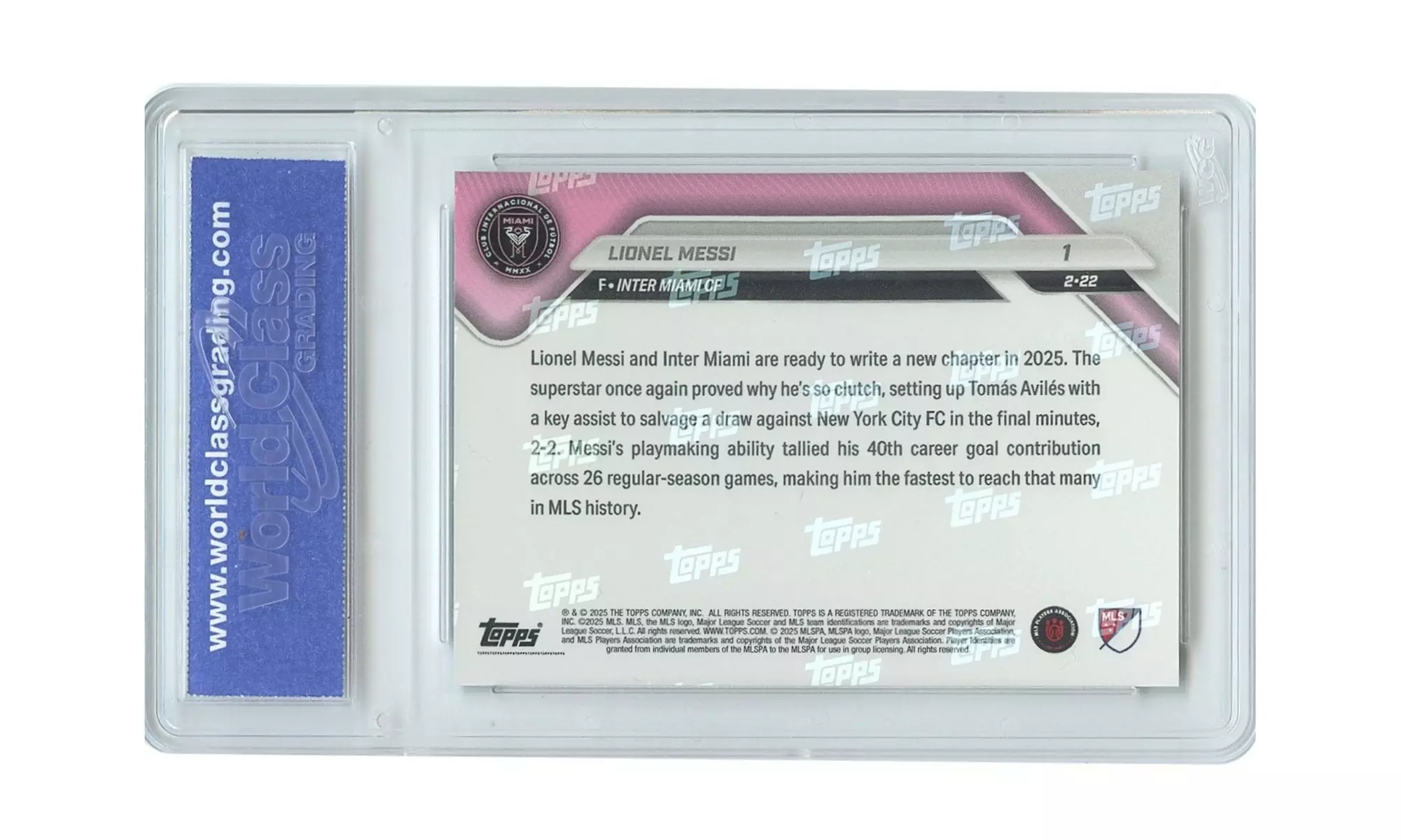 2025 MLS Topps Now LIONEL MESSI Fastest 40 Goal in History Card #1 Gem Mint 10