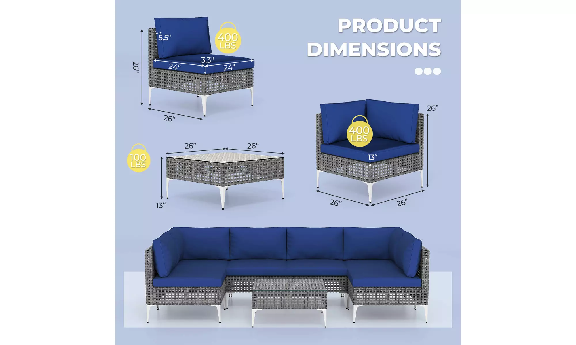 Costway Outdoor Furniture Set with Seat & Back Cushions Coffee Table