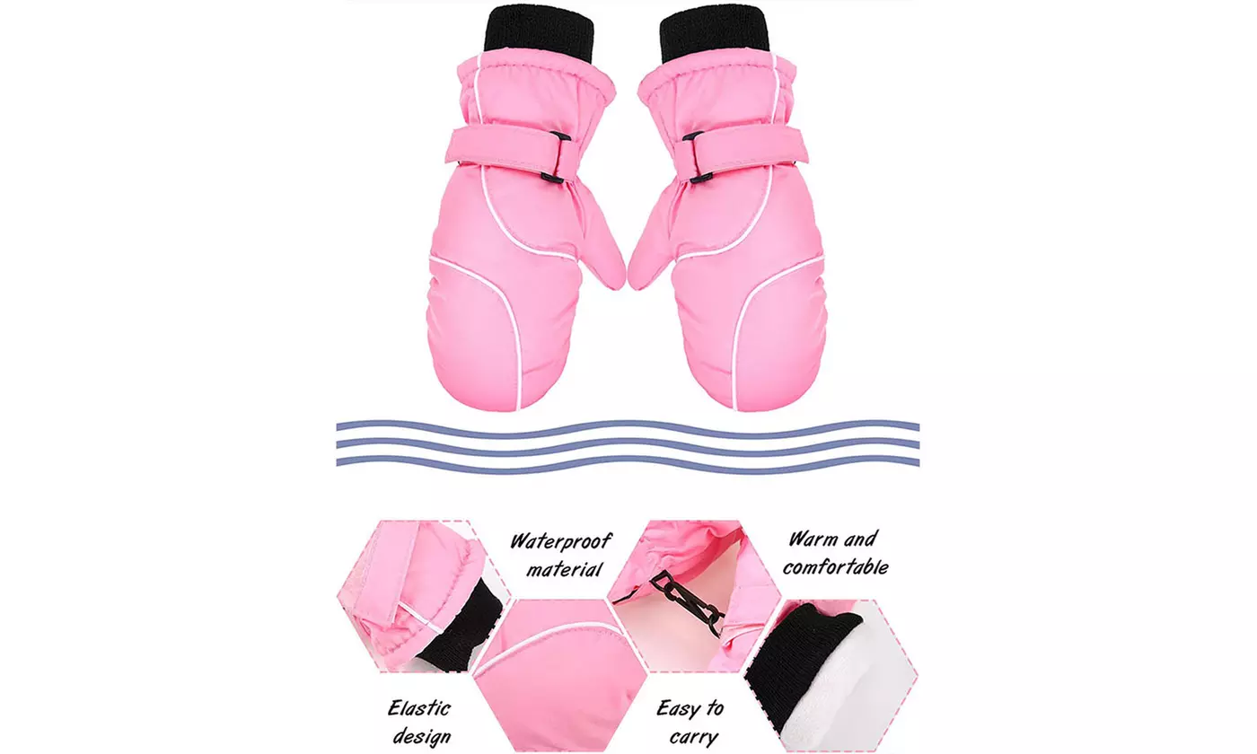 Kids Winter Warm Ski Mitten Waterproof Snow Gloves for 4-9 Years