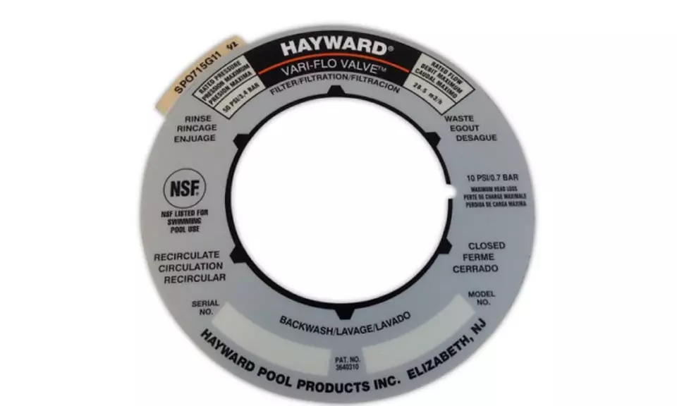 OEM Hayward Sand Filter Valve Replacement Label Plate Sticker SPX0710G - Second Medium