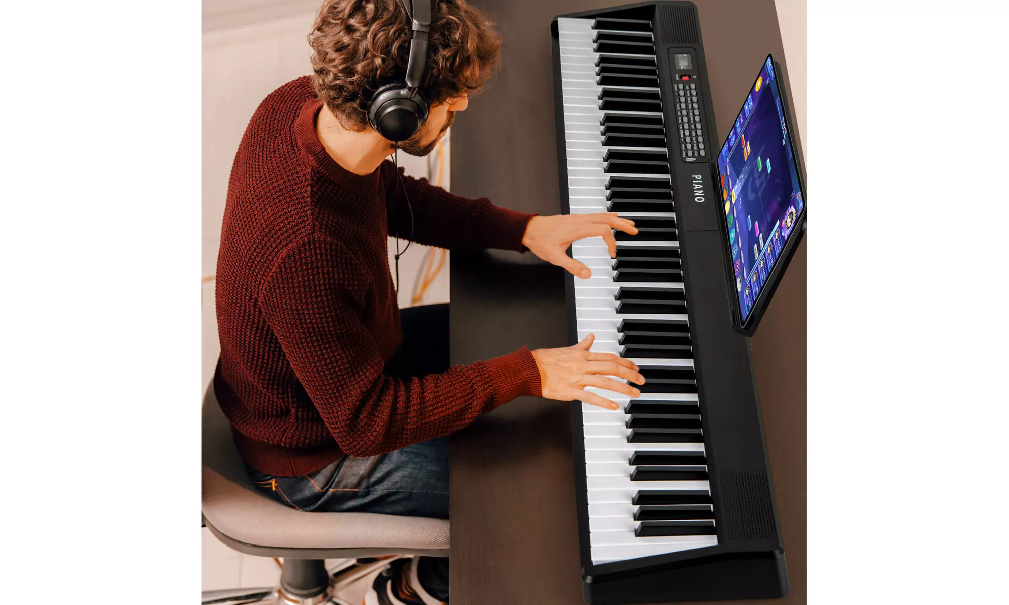 Costway 88 Key Folding Piano Keyboard with Wireless MIDI Dual Speakers
