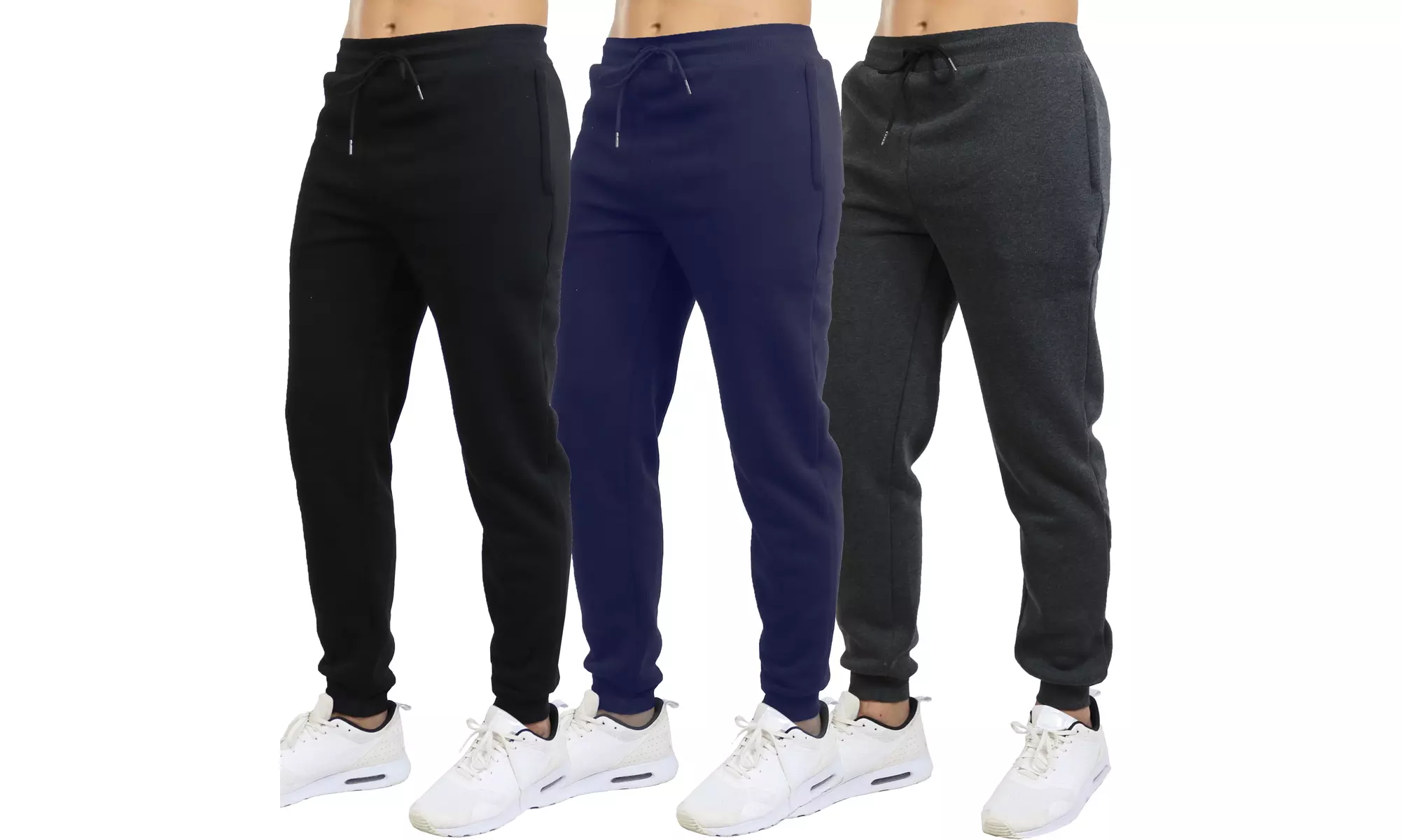 3-Pack Blue Ice Men's Fleece-Lined Jogger Sweatpants with Zipper Pockets