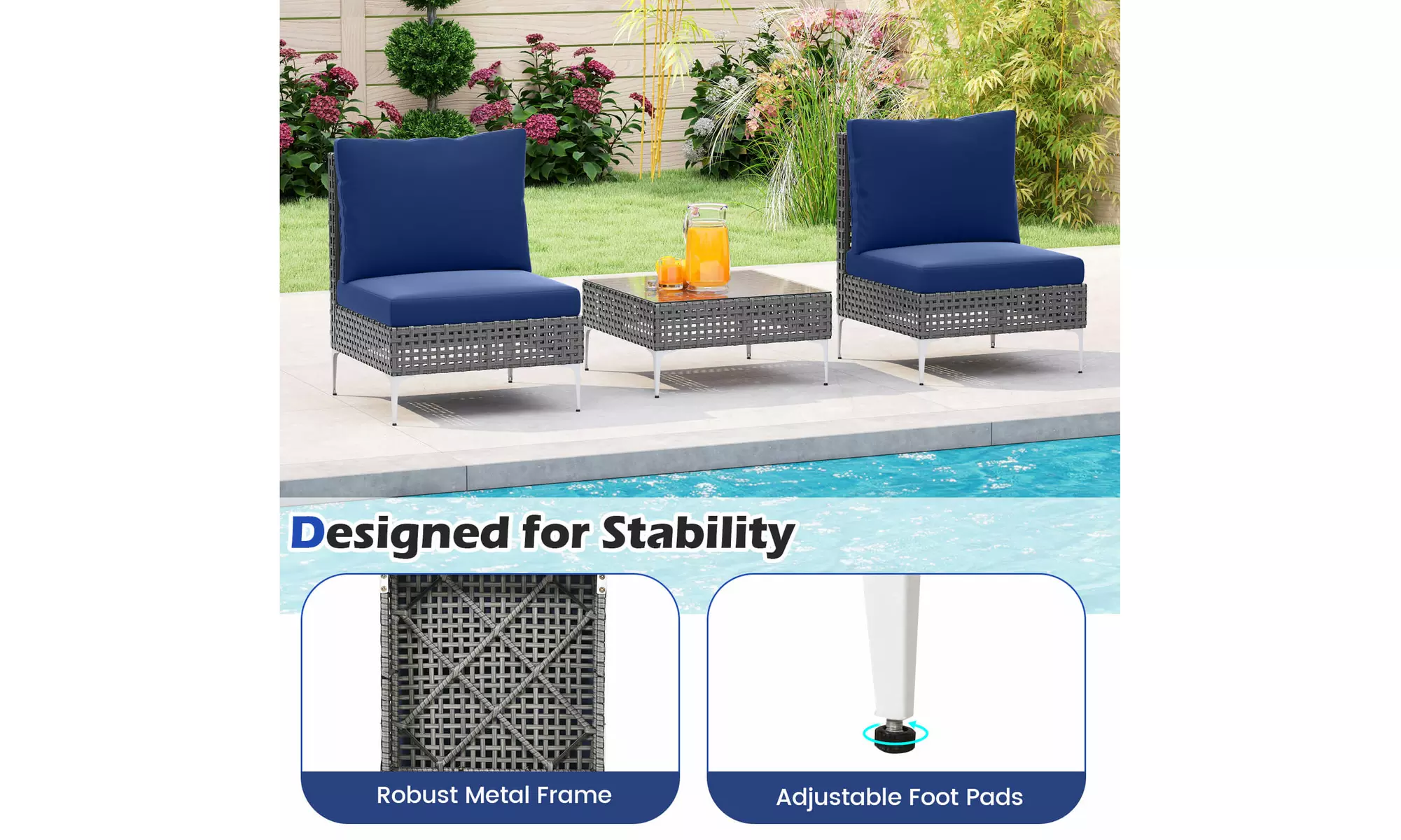 Costway Outdoor Furniture Set with Seat & Back Cushions Coffee Table