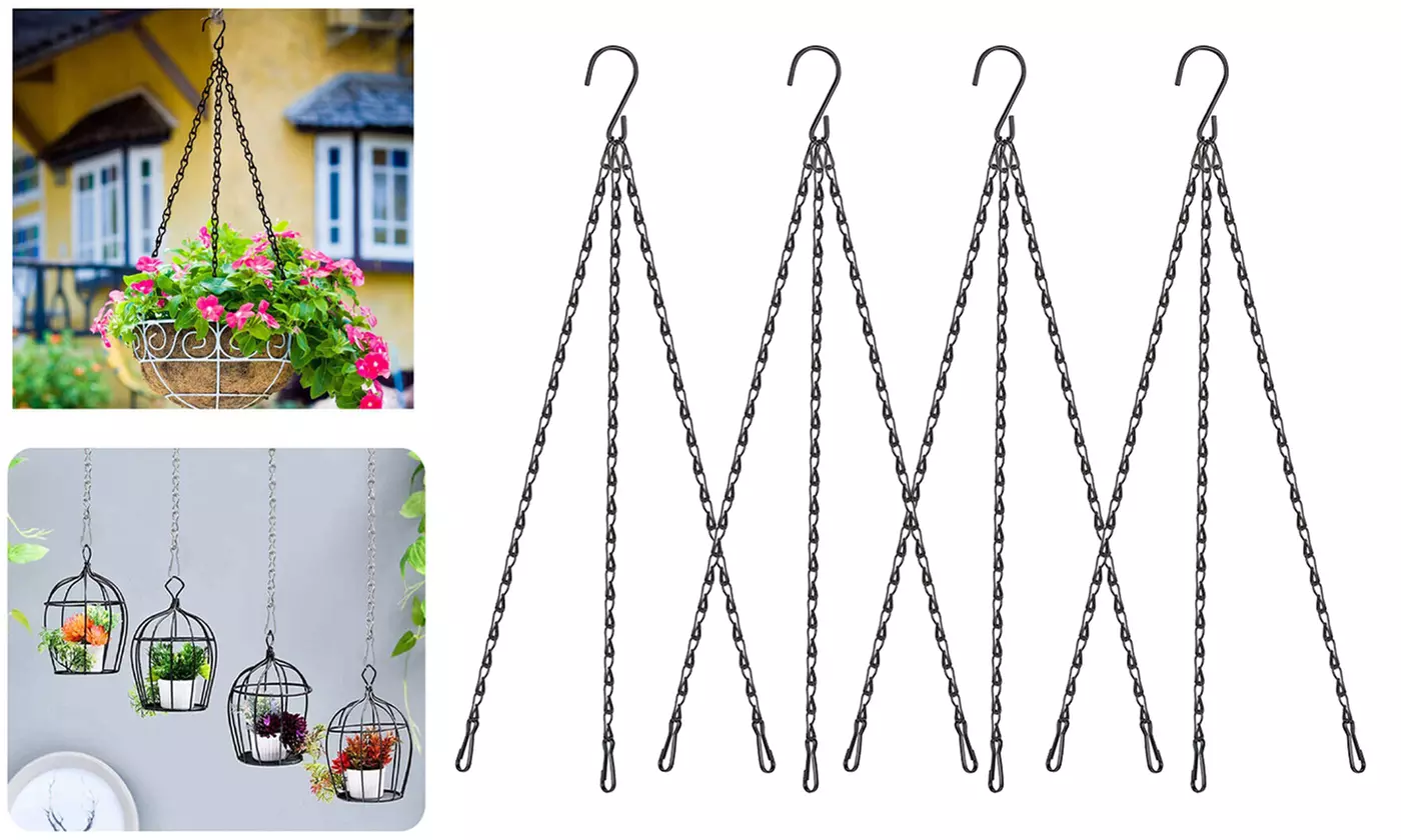 4 Pack Hanging Basket Chains 3 Leads Flower Pot Garden Plant Hanger Bird Feeders - Primary Image