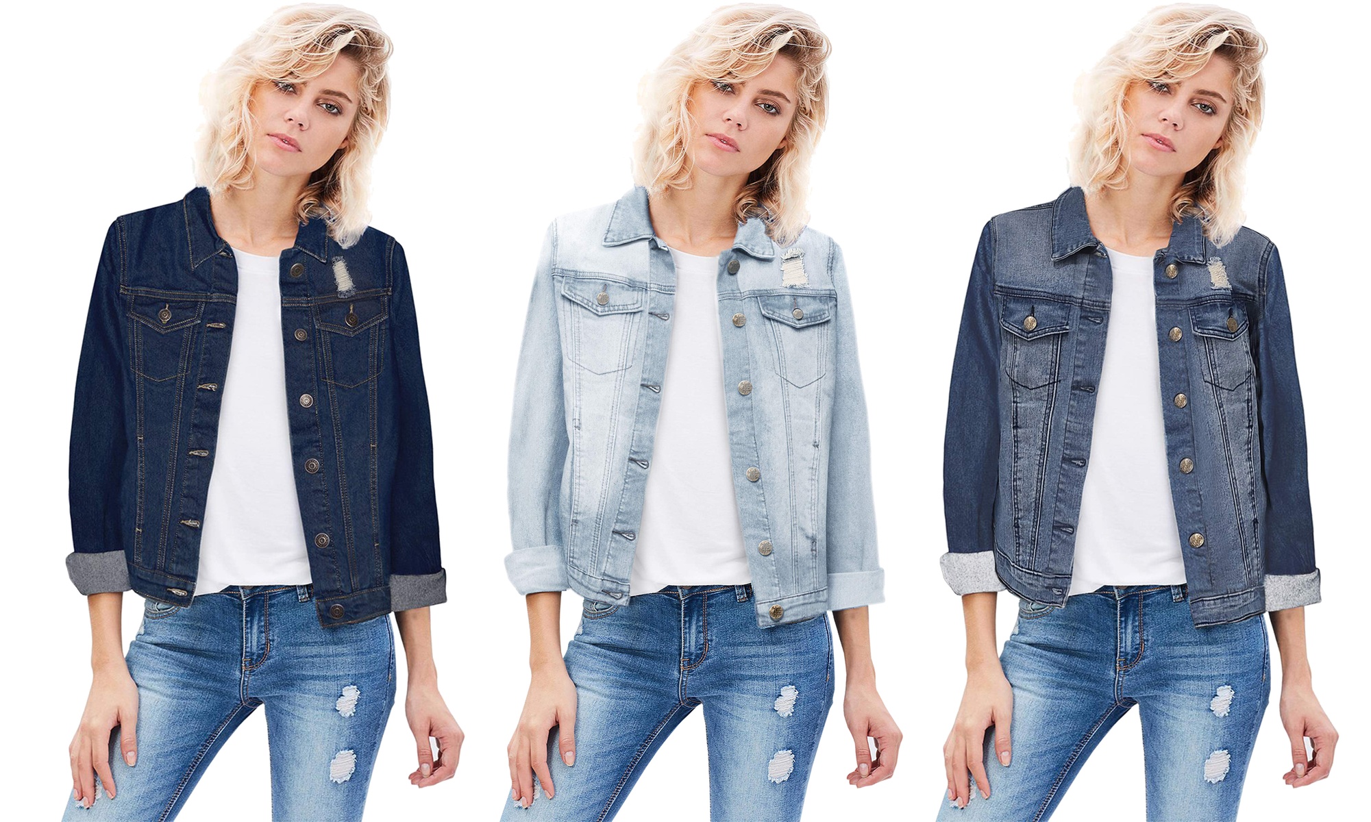 Women's Four-Pocket Destroyed Denim Jacket (Junior & Plus Size)