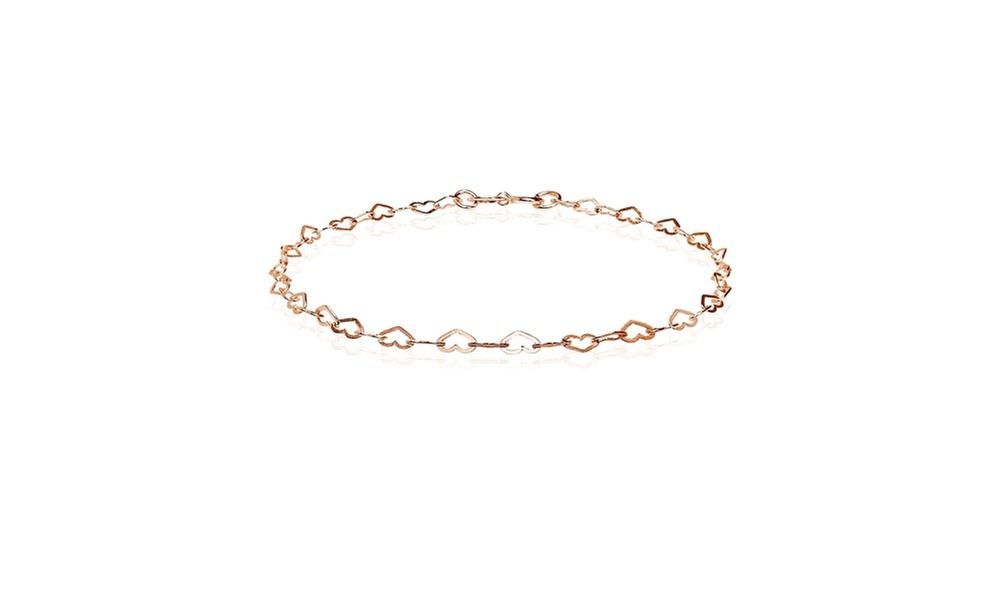 Rose Gold Flashed Sterling Silver Heart Link Chain Bracelet