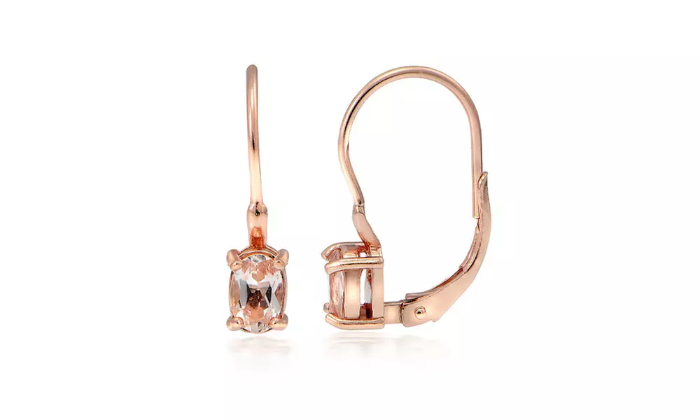 18K Rose Gold over Sterling Silver Morganite Oval Leverback Earrings