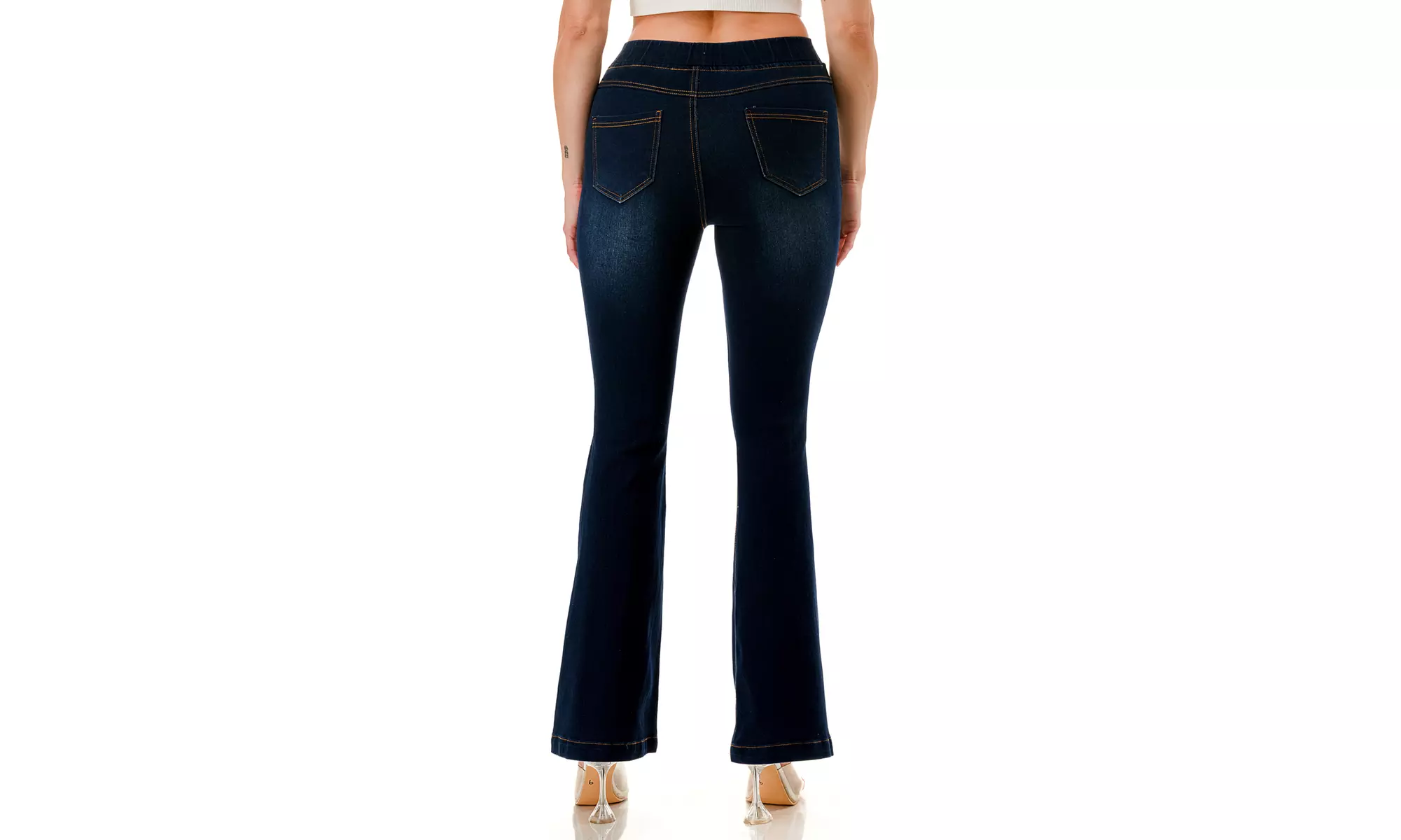 Women's High Waisted Flare Leg Jeans Pull-on Stretchy Denim Jeggings S-3XL