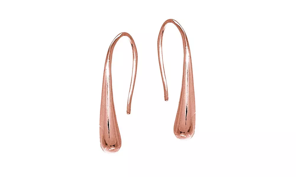Rose Gold Flashed Sterling Silver Elongated Puffed Teardrop Hook Earrings