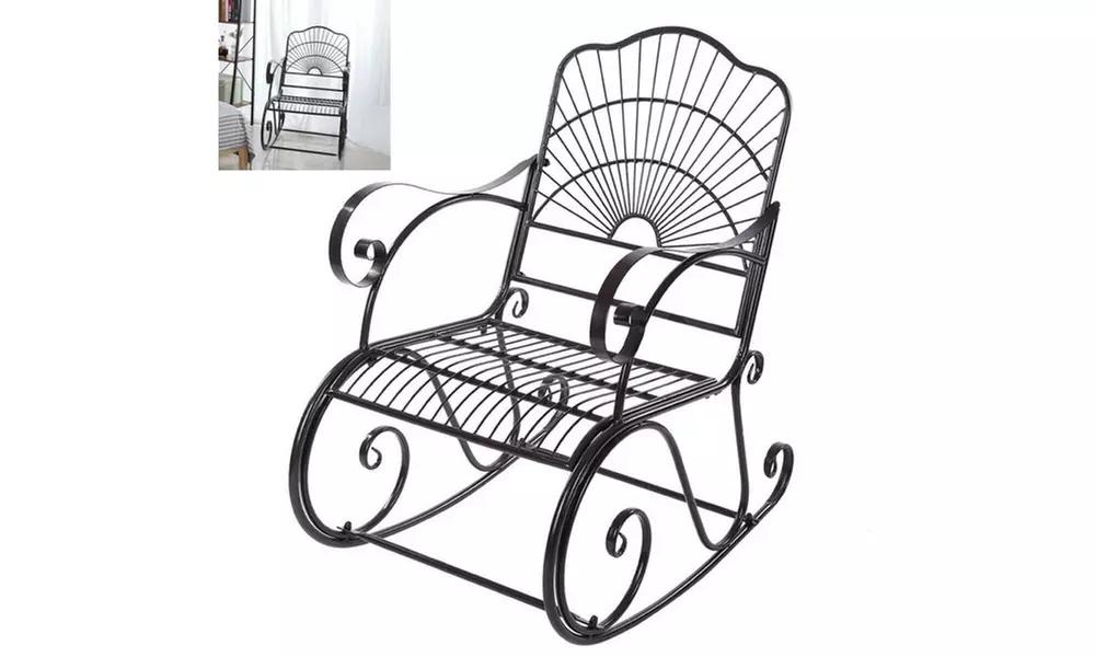 Outdoor Garden Single Iron Art Rocking Chair Coffee - Primary Image