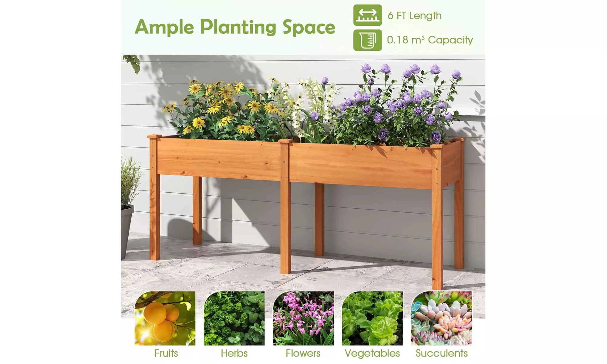 Costway Outdoor Raised Garden Bed with Legs Wood Planter Box with Divider Panel
