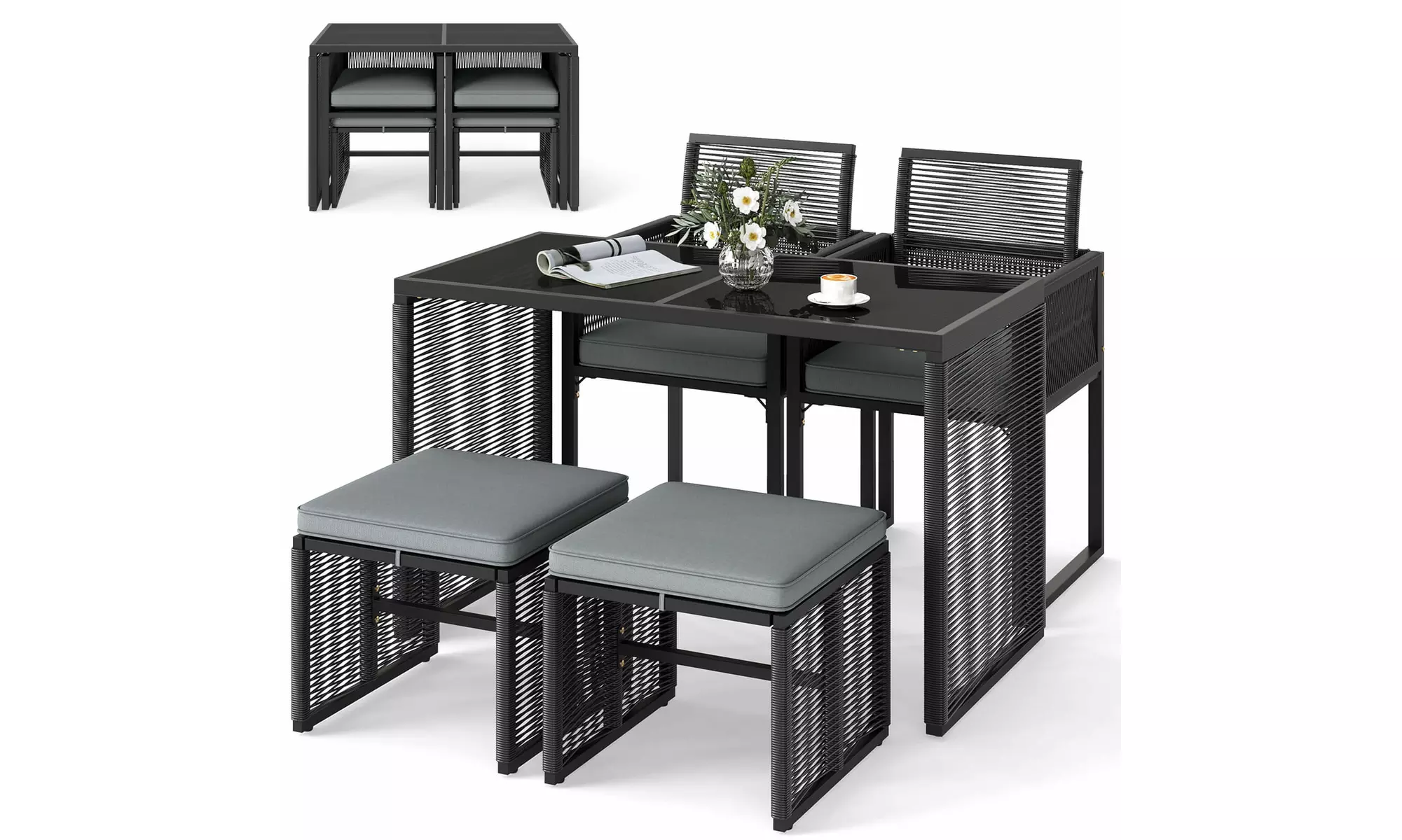 Costway Five-Piece Rattan-Effect Outdoor Dining Set