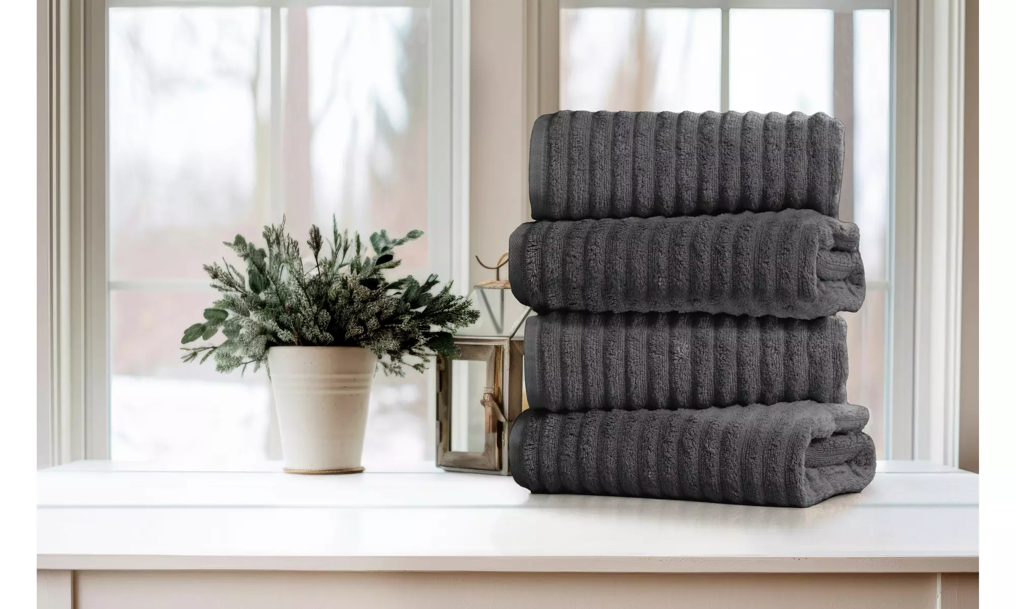 Bibb Home 6 Piece or 4 Pack Ribbed Egyptian Cotton Towel Set