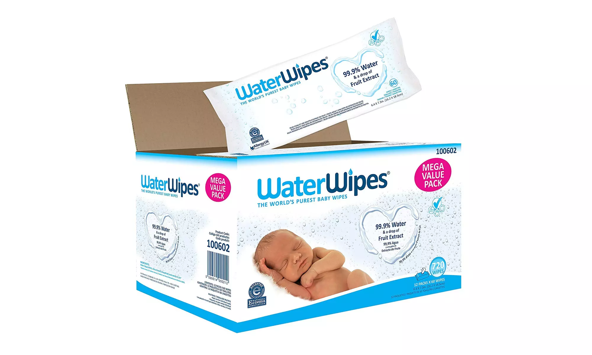 WaterWipes Sensitive Baby Wipes, 720 Count (12 Packs of 60 Count)  - Second Medium