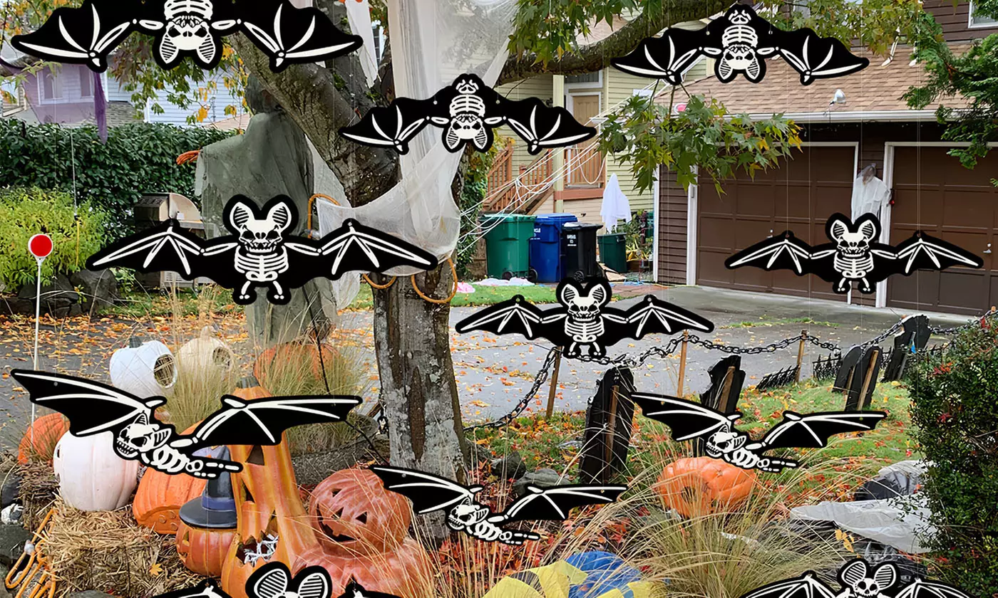 12pcs Hanging Bats for Halloween Decoration Outdoor Large Scary Flying Bat Decor