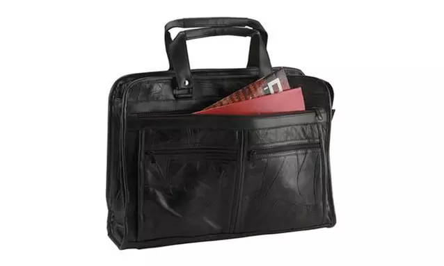 Maxam Brand Genuine Leather Briefcase features outside zippered pockets - Primary Image