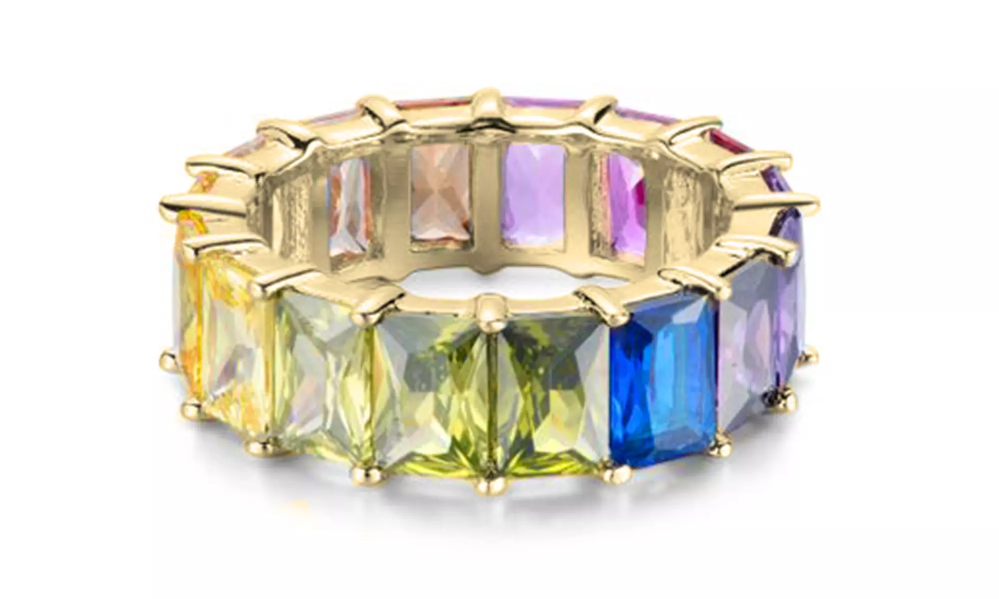 Luxe Emerald Eternity Rings Made With Cubic Zirconia Stones - Primary Image