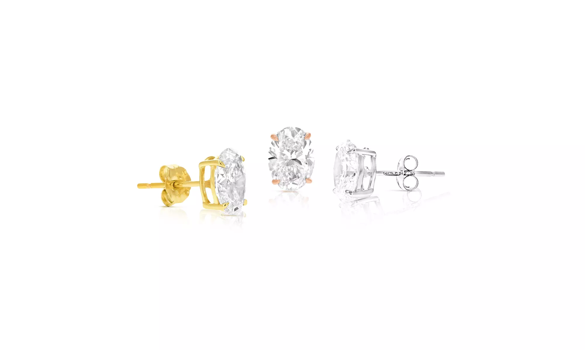 Lab Grown Diamond Stud Earrings Oval Shape in 14K Gold With Butterfly Push Backs