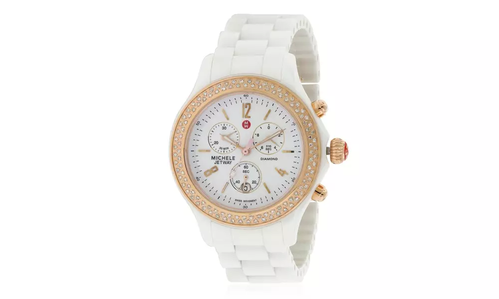 MICHELE Ceramic Diamond rose gold watch Michele Tahitian Ceramic White Diamond Rose Gold Ladies  main image 3