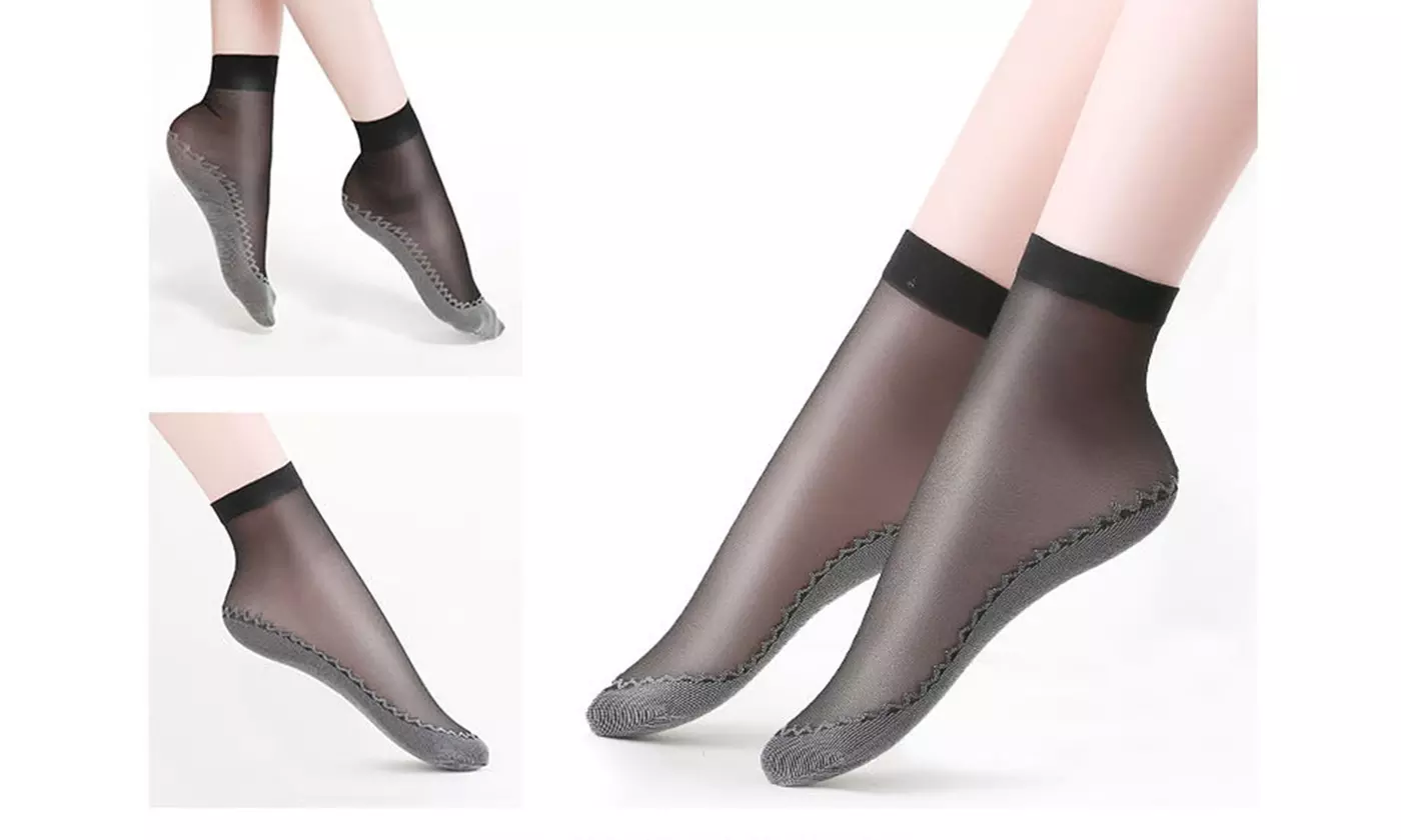 Women's Silky Anti-Slip Cotton Sole Sheer Ankle High Tights Hosiery Socks