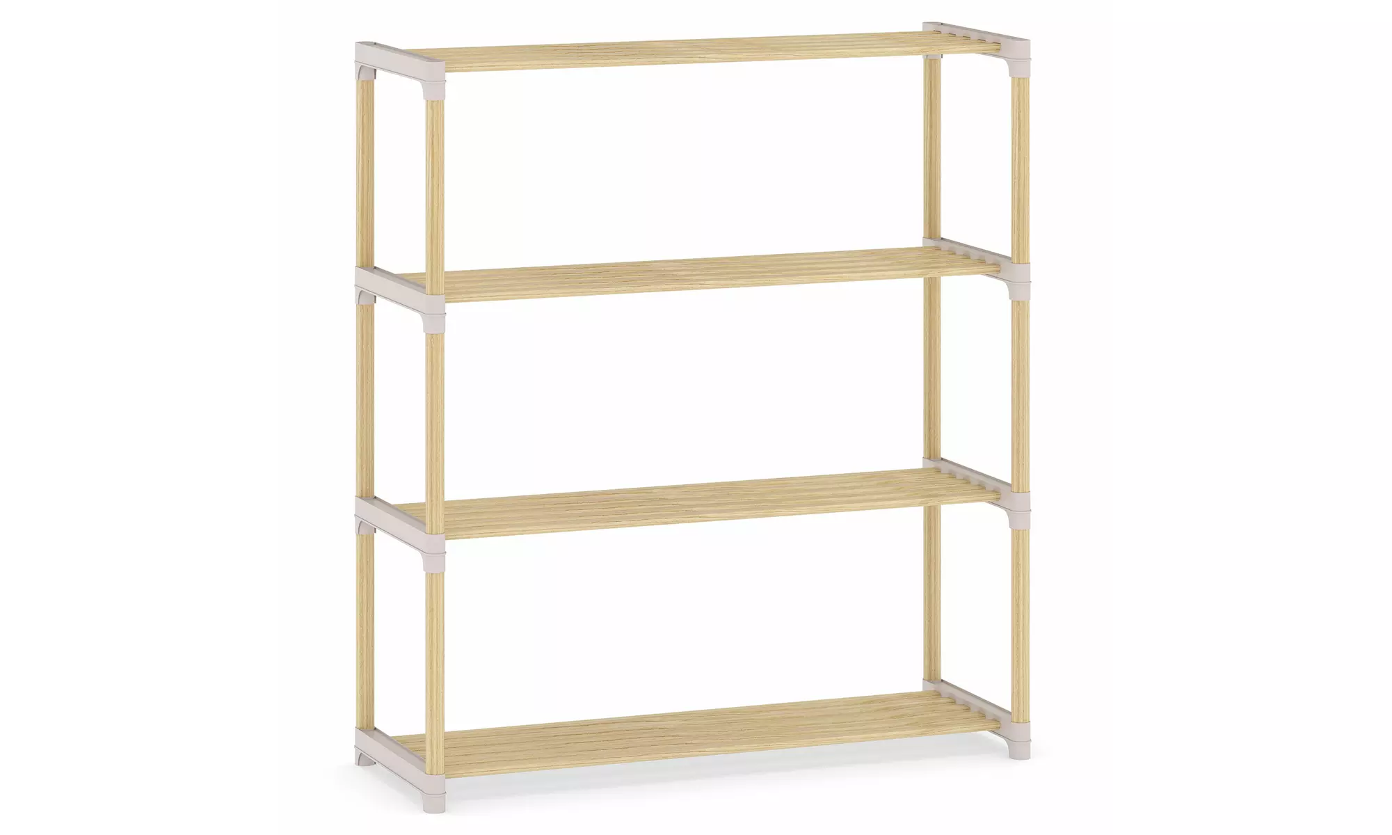 Costway Solid Wood Shoe Shelf Stand with Slatted Open Shelves for Entryway