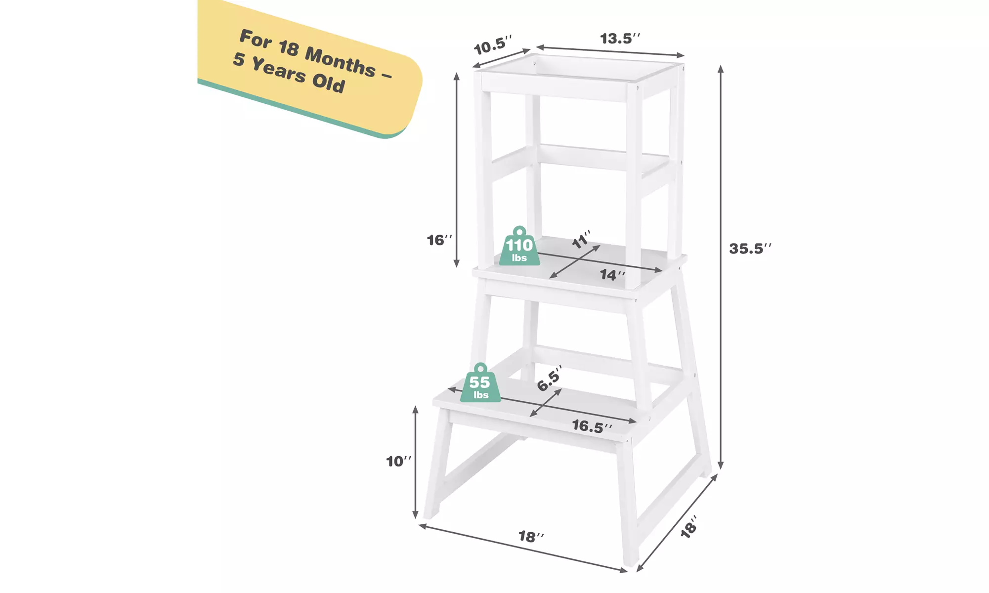 Costway Kids Kitchen Step Stool Kids Standing Tower with Safety Rails