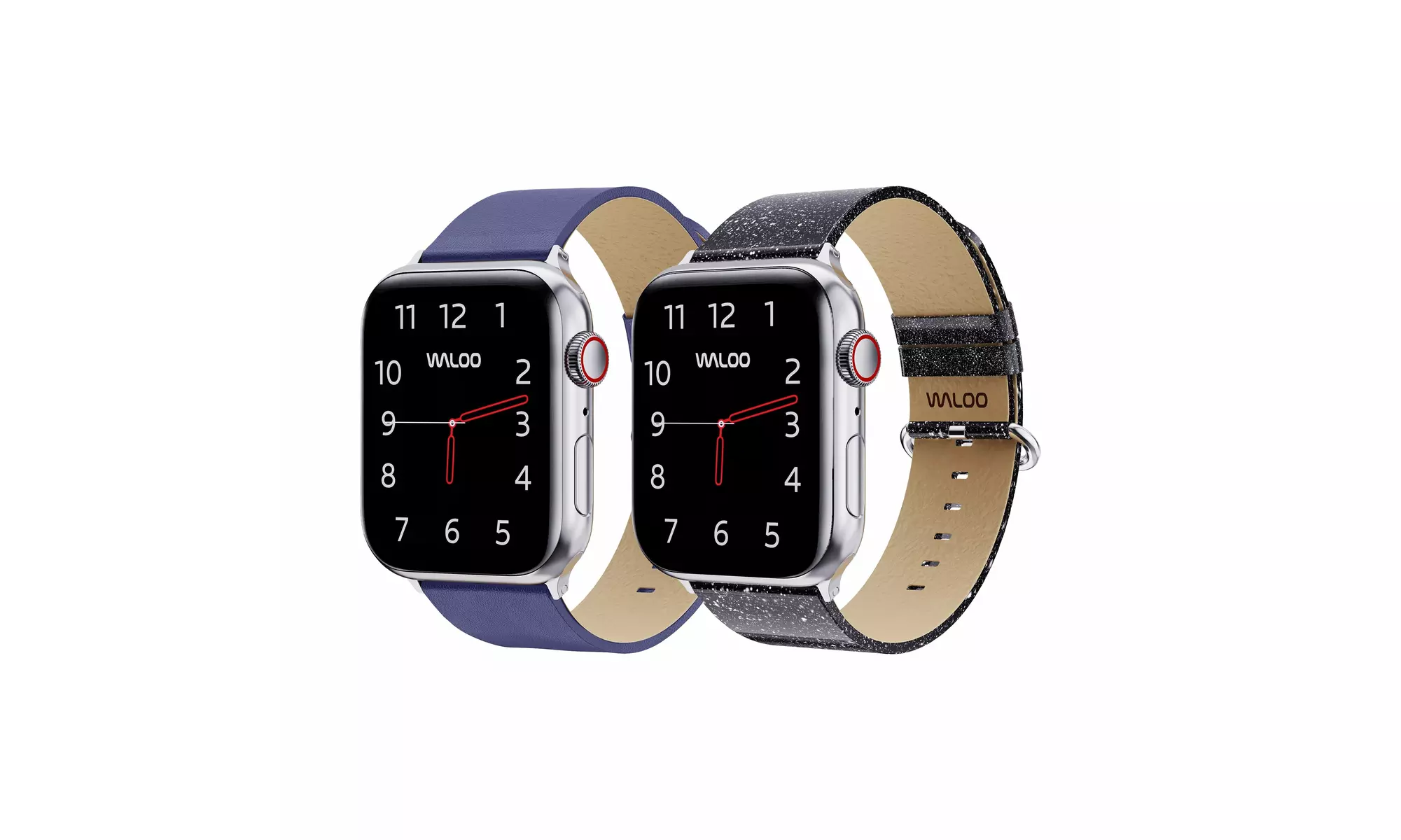 Waloo 2-Pack Leather Grain and Shiny Brilliance Apple Watch Bands