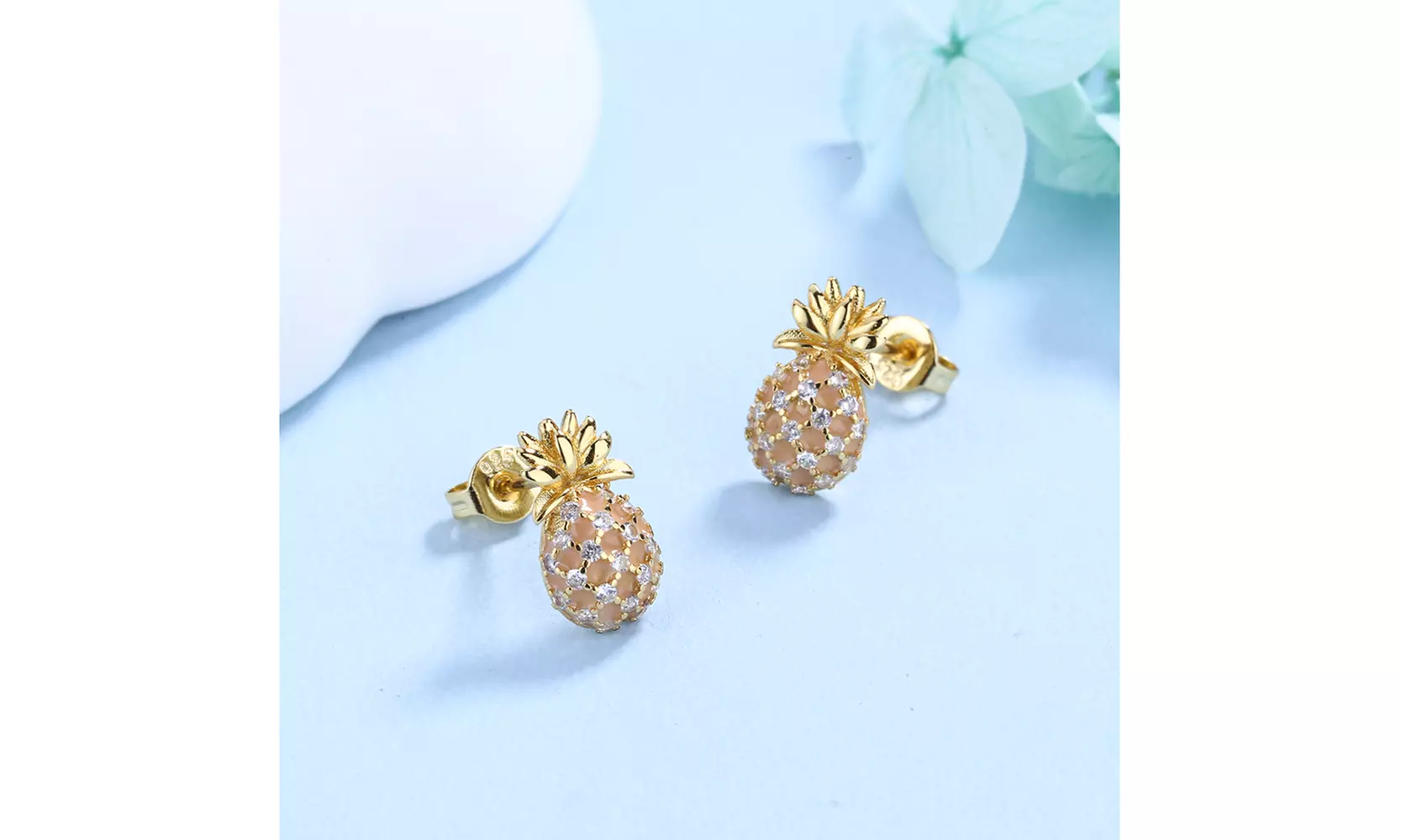 18k Gold Pineapple Studs with crystals from Swarovski