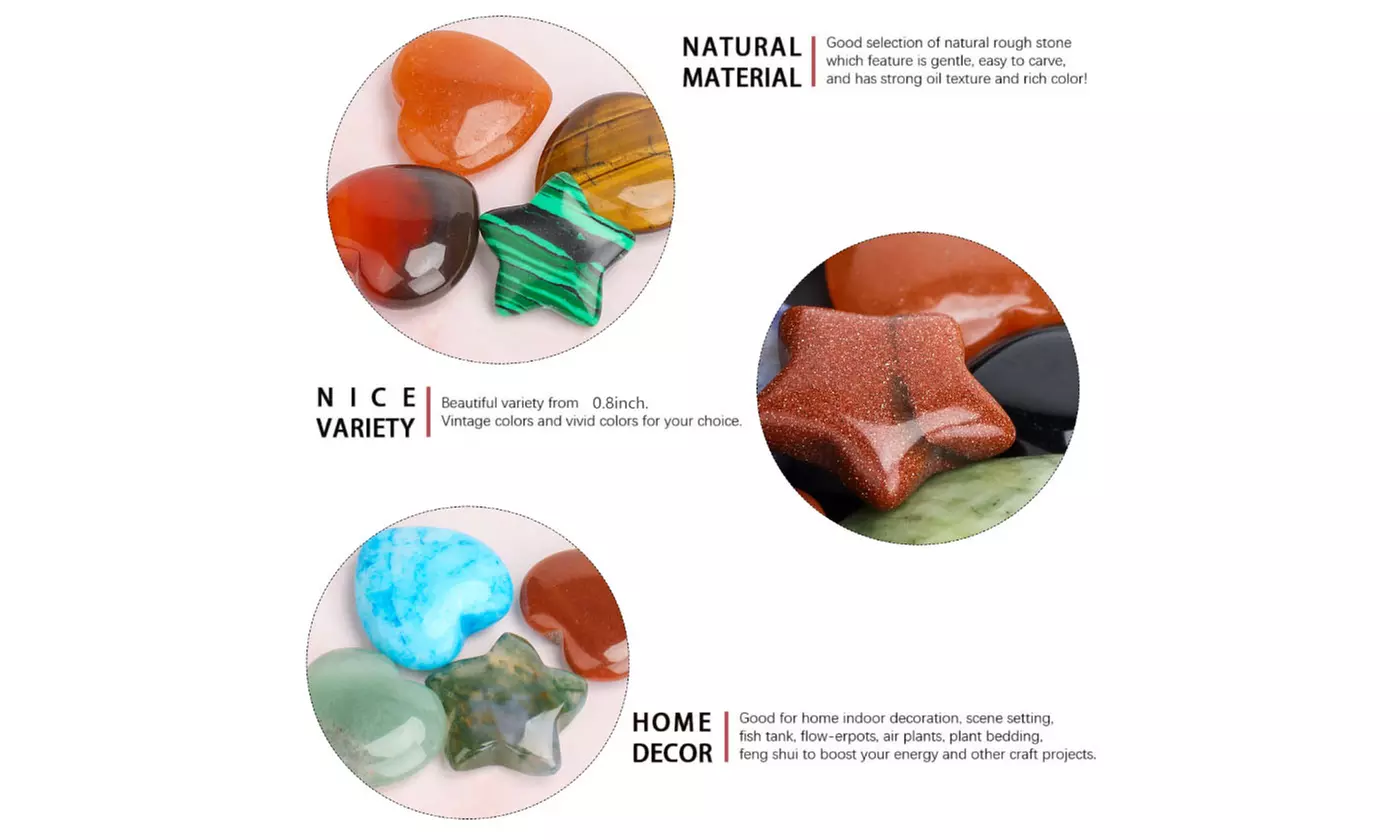 Natural Healing Star & Hearts Crystal Gemstones for Home Decoration