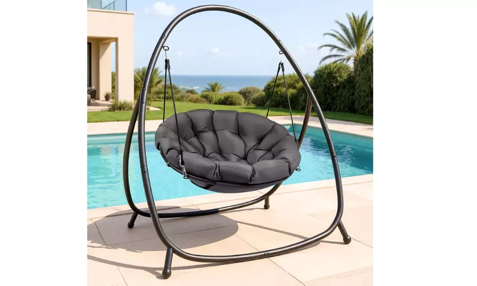 Heavy-Duty Steel Hanging Egg Swing Chair with Cushion and Stable Four-Leg Base