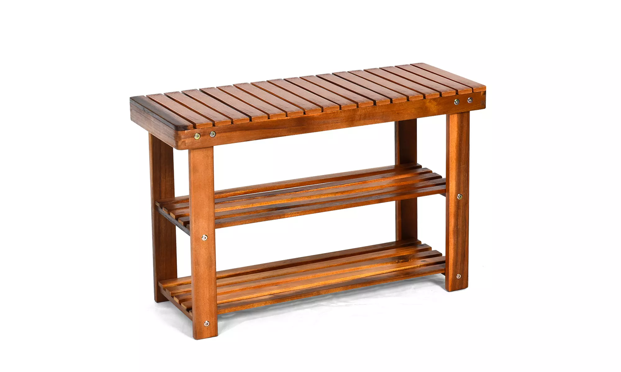 3-Tier Wood Shoe Rack 27.5' Shoe Bench Freestanding Boots Organizer Heavy-duty - Primary Image