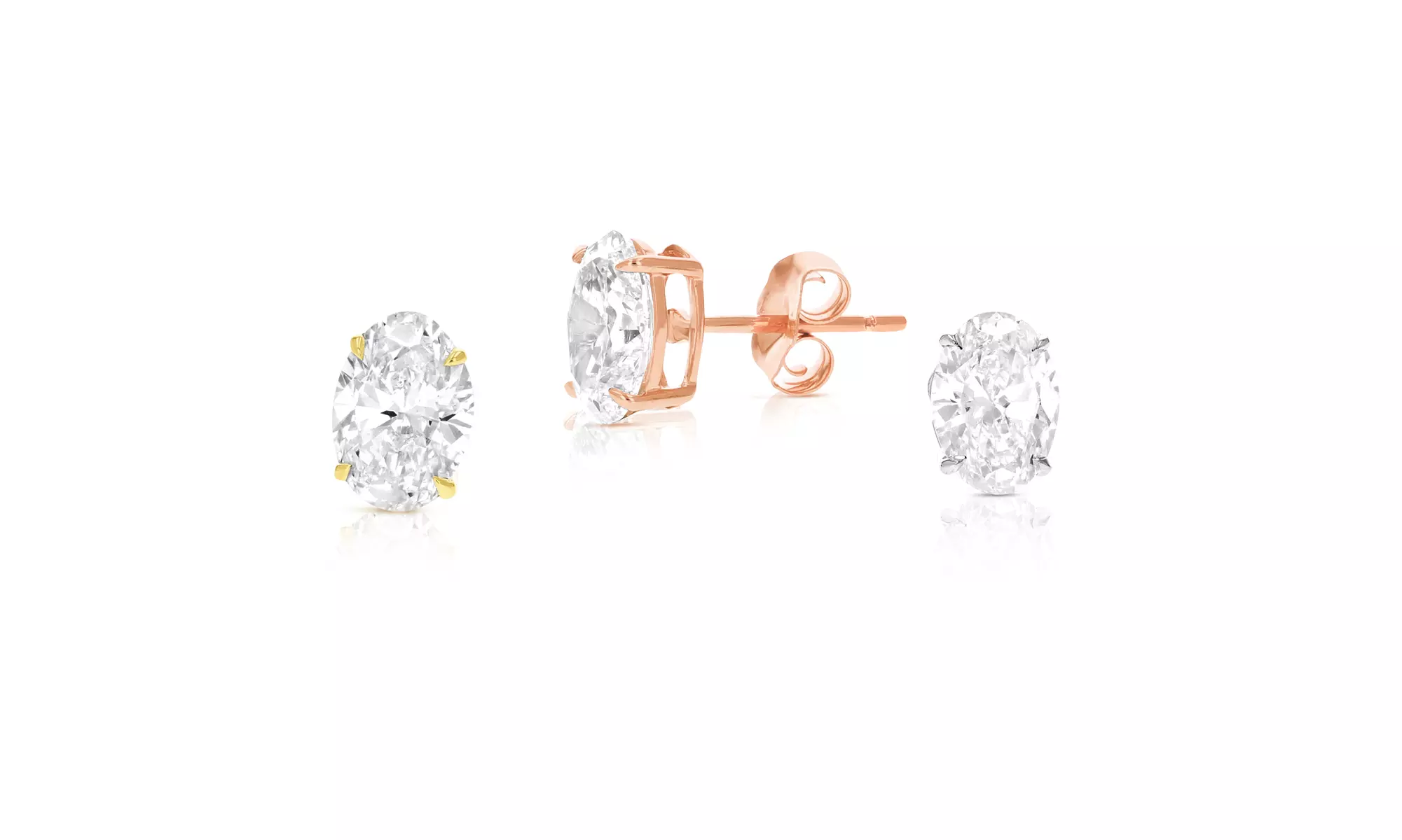 Lab Grown Diamond Stud Earrings Oval Shape in 14K Gold With Butterfly Push Backs