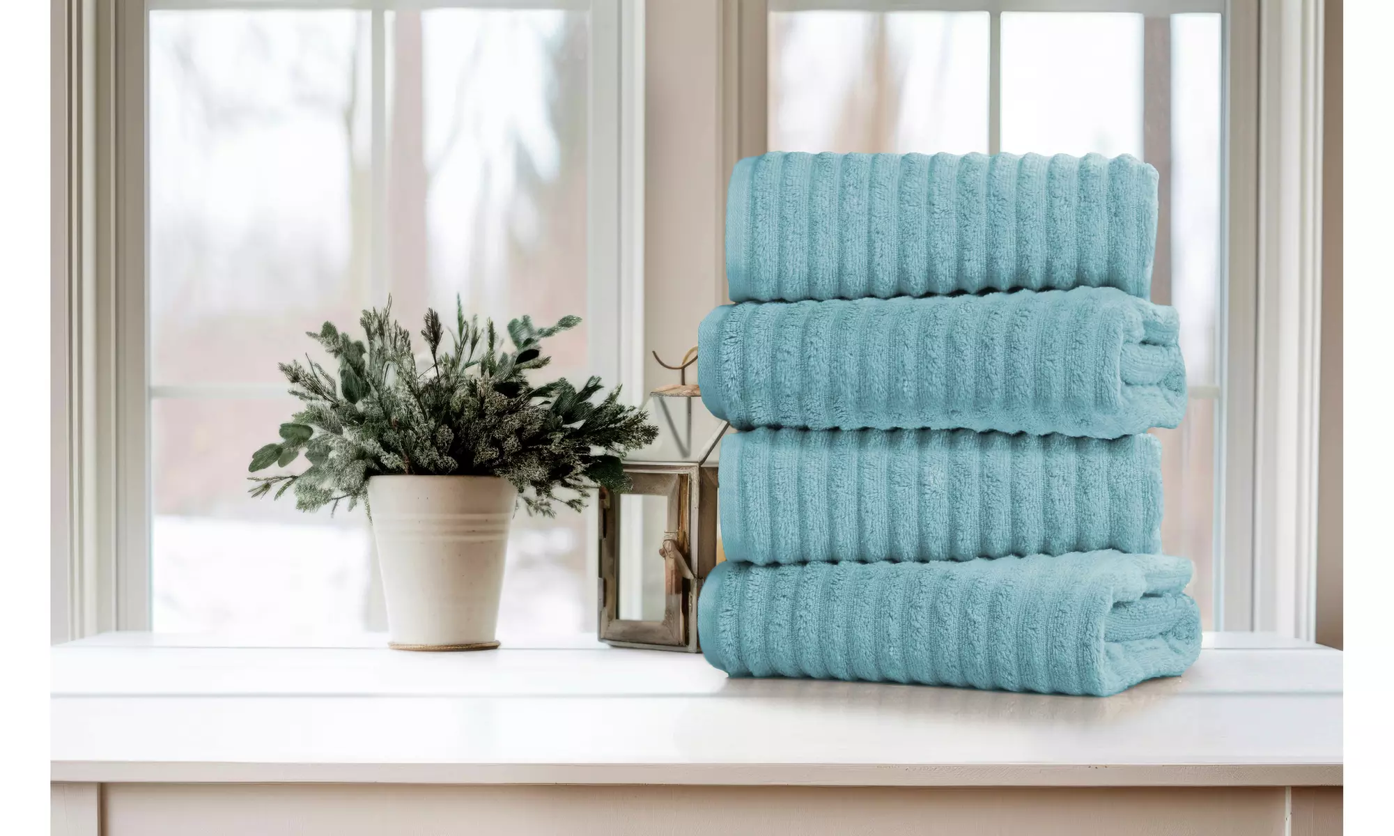Bibb Home 6 Piece or 4 Pack Ribbed Egyptian Cotton Towel Set
