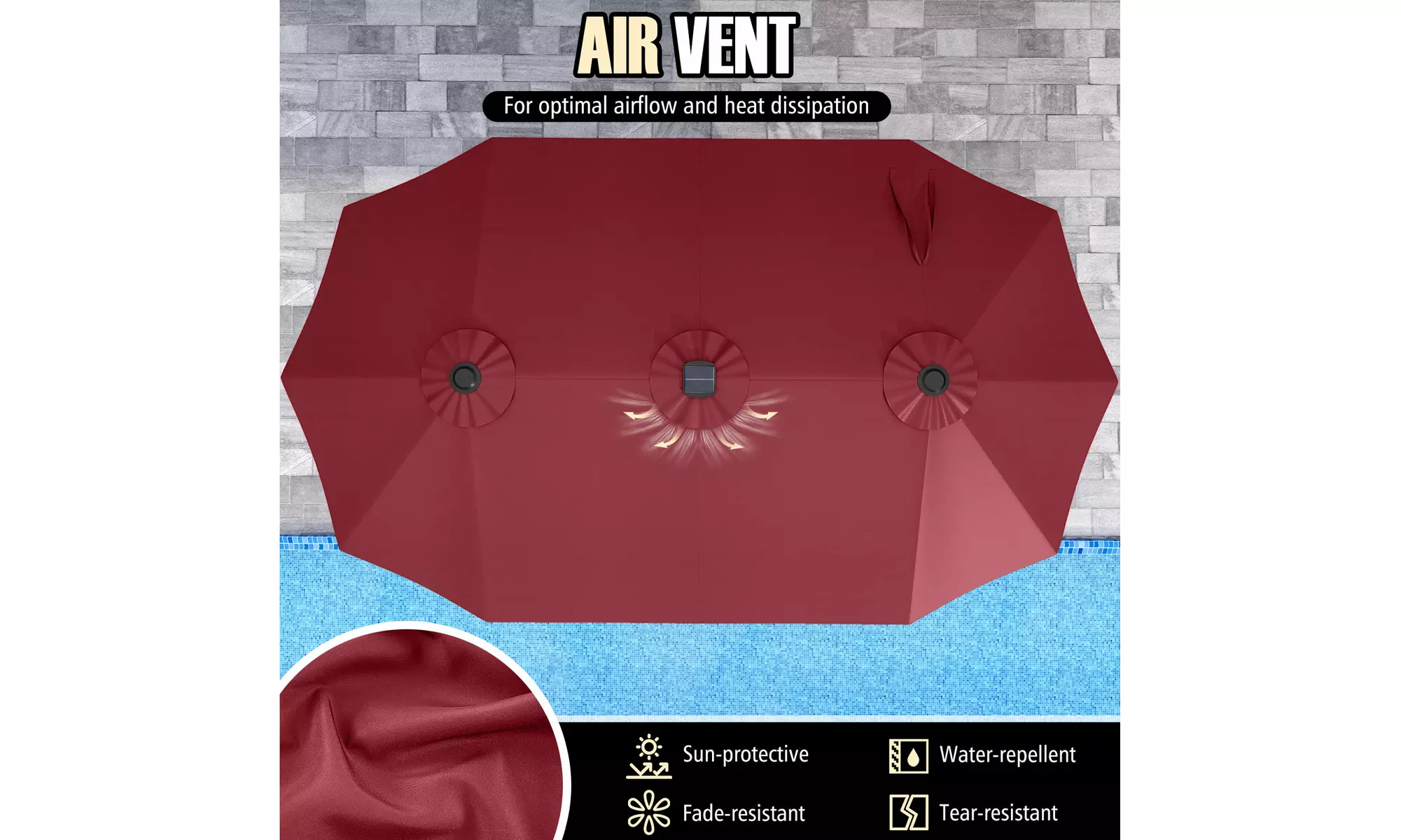 Costway 15.5 FT Extra-Large Patio Umbrella with LED Solar Lights