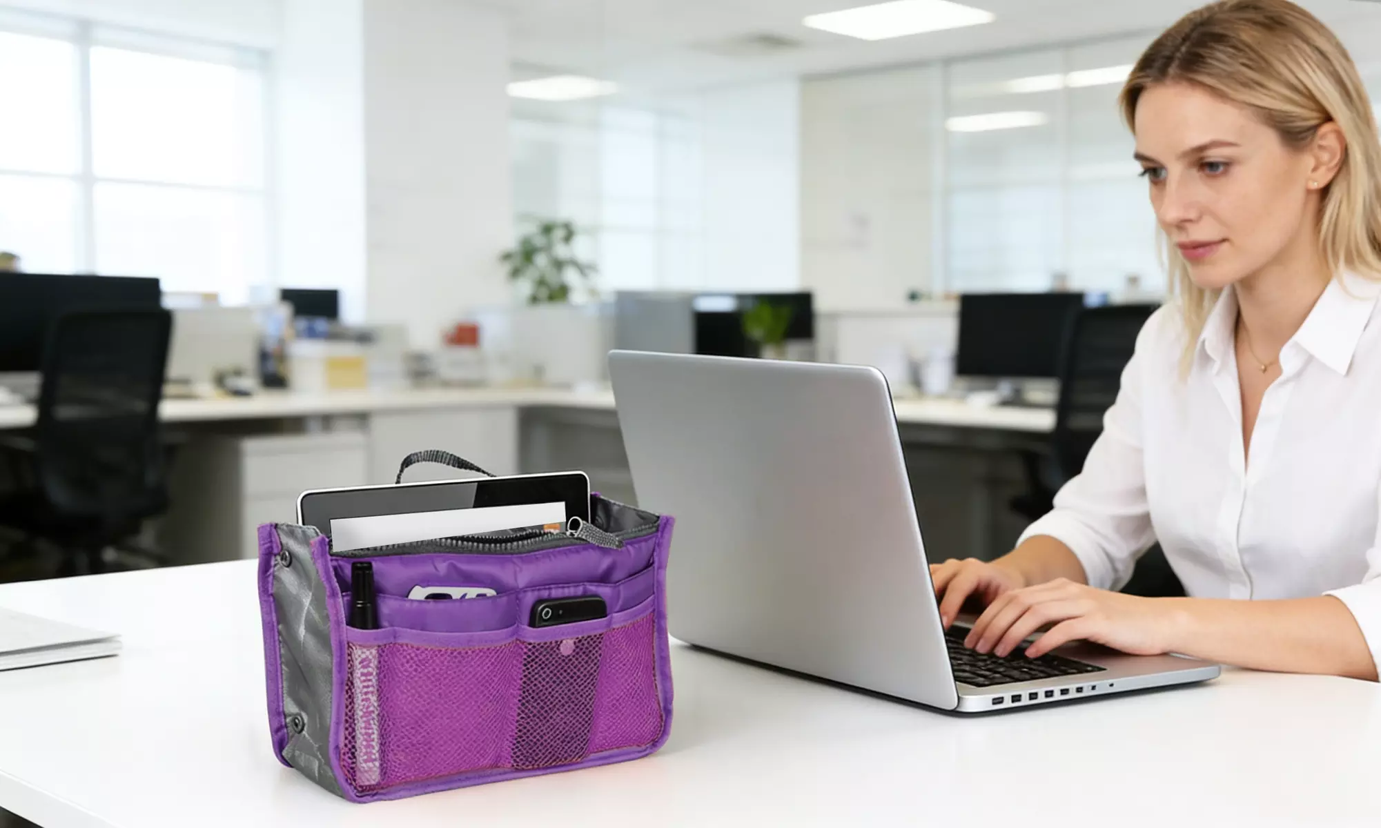 iMounTEK Handbag Organizer Insert Large Travel Tote Bag Purse Liner w/ Zippers