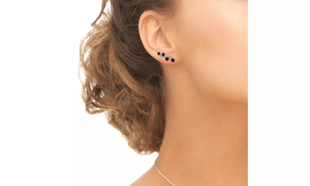 Ruby Vine Climber Crawler Earrings in Sterling Silver - Second Medium