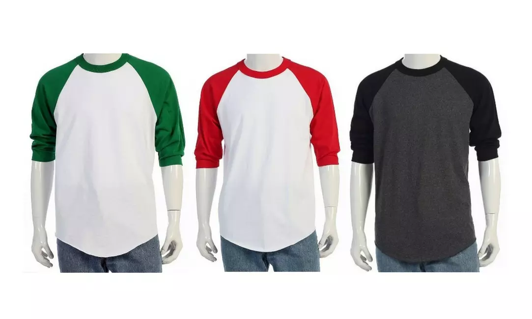 (3 Pack) Men's 2 Tone Baseball 3/4 Sleeve Tees 100% Cotton 3 Colors - Second Medium