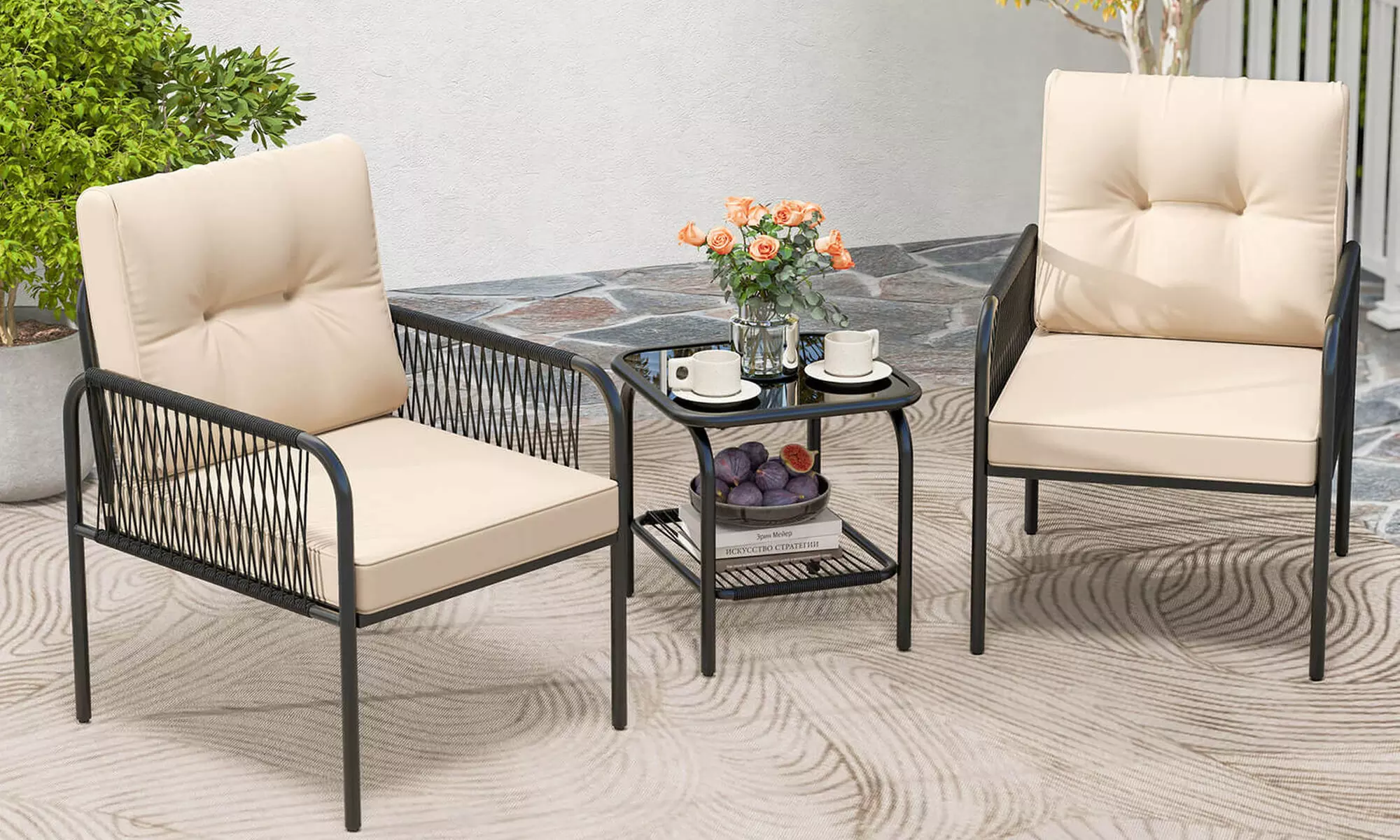 Costway 3-Piece Patio Bistro Set with Cushions and Tempered Glass Table - Primary Image