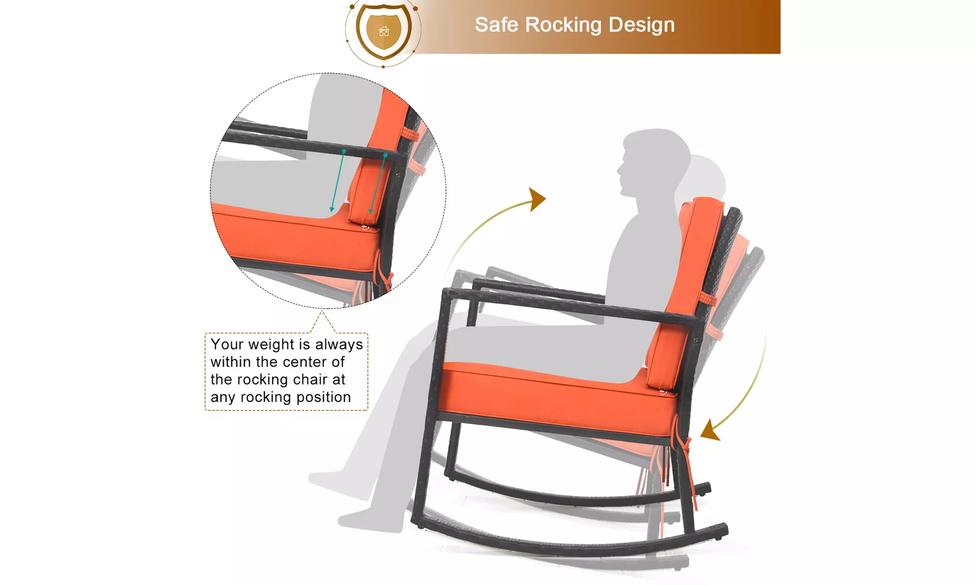 Costway Patio Rattan Rocker Chair Outdoor Glider Wicker Rocking Chair Cushion