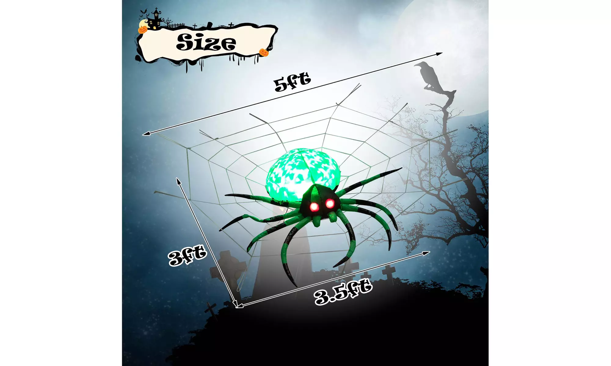 Costway 5 FT Long Halloween Inflatable Spider with White Net Yard Decor Lights