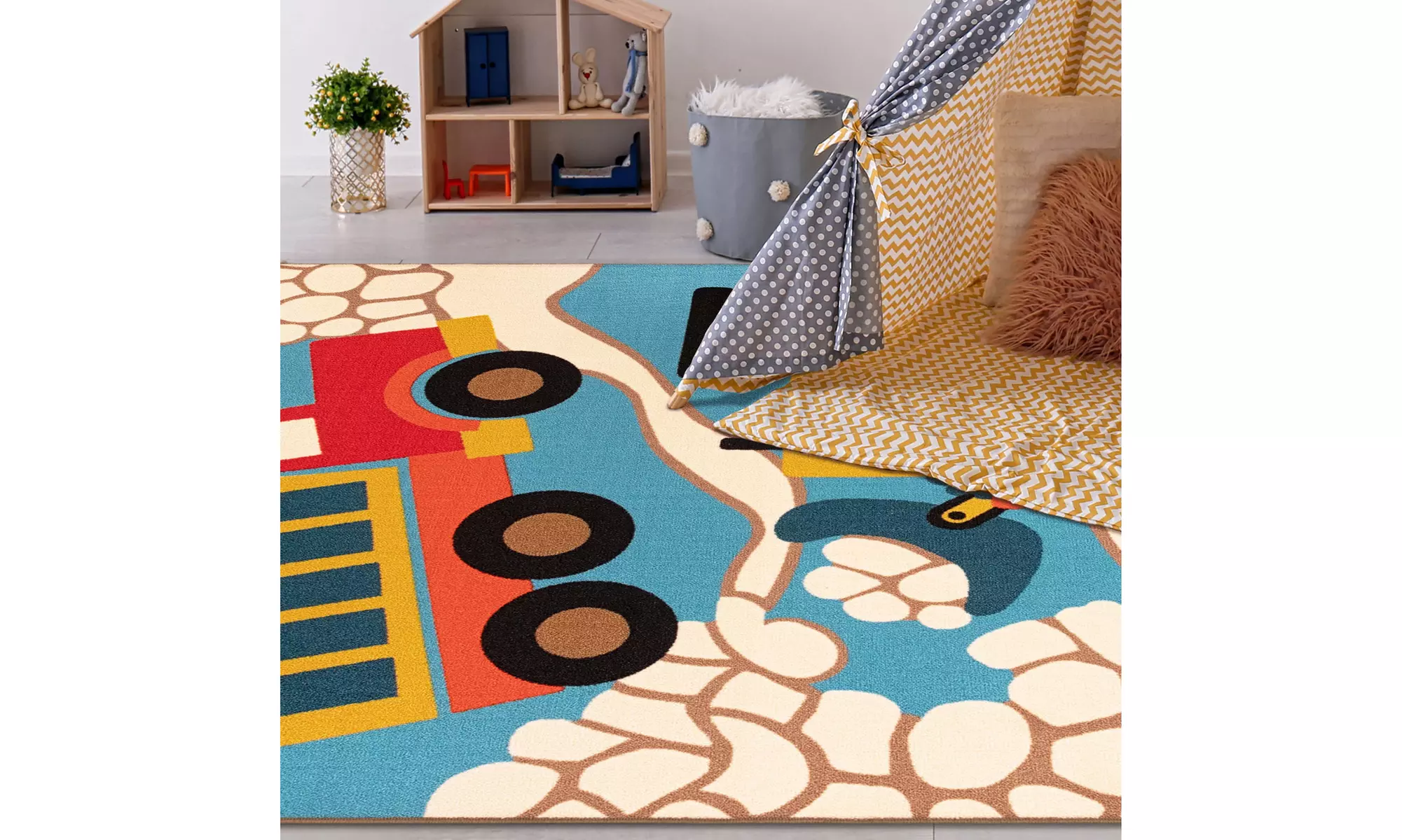 Superior Construction Zone Non Slip Kid Friendly Large Area Rugs Or Door Mat - Second Medium