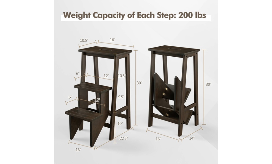 Image 16: Costway Three-Tier Multi-Functional Foldable Wooden Step Stool