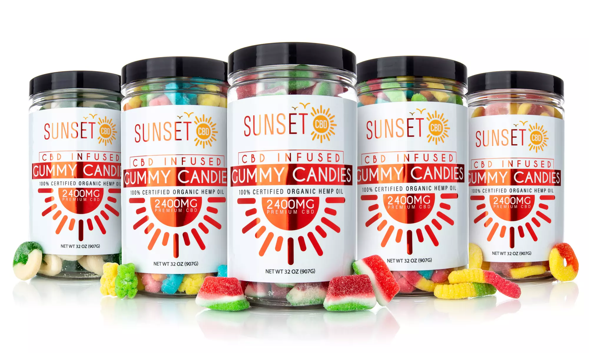 Premium Mega Size CBD Infused Gummy Candy from Sunset CBD (2400mg) 32oz - Primary Image