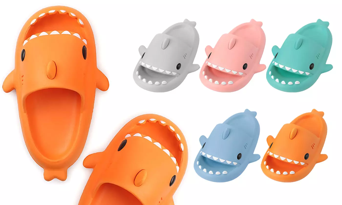Kids Shark Slippers Anti-Slip Open Toe Slides Sole Sandals Casual Beach Shoes - Primary Image