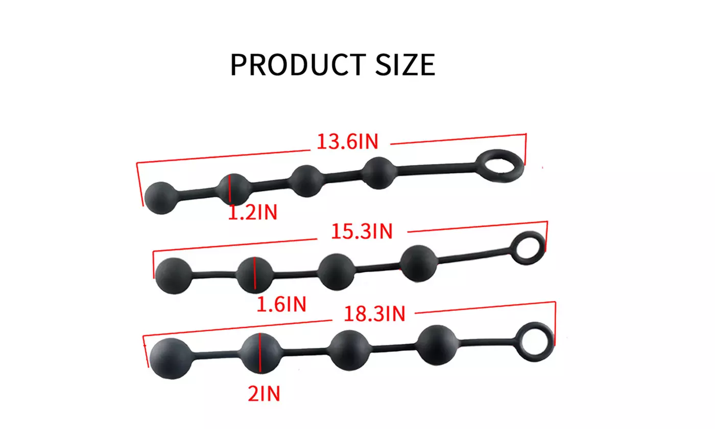 Large Silicone 4-Bead Anal Chain Plug with Pull Ring - 3 Sizes