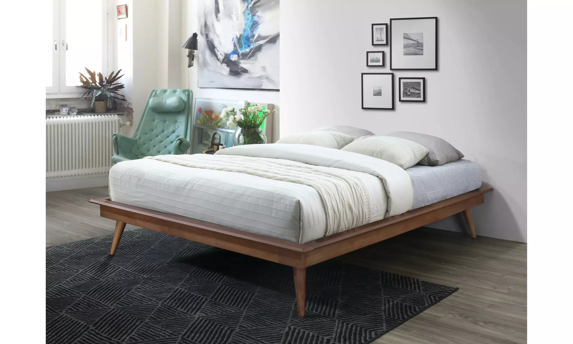 Prince Mid-century Modern Style Solid Wood Platform Bed Frame or Platform Bed - Primary Image