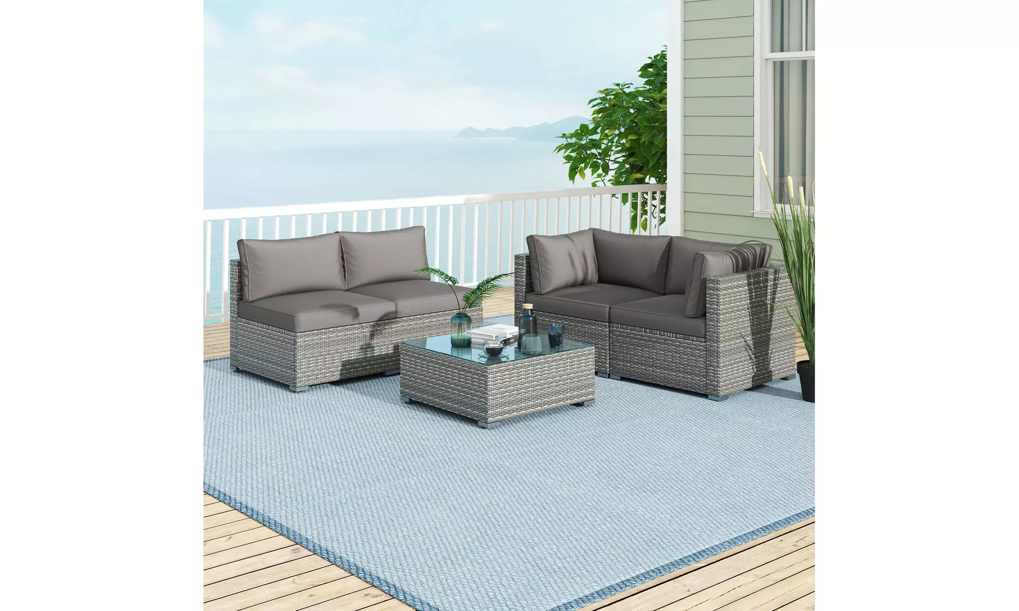 Costway Outdoor Patio Sectional Sofa Couch PE Rattan Conversation Set