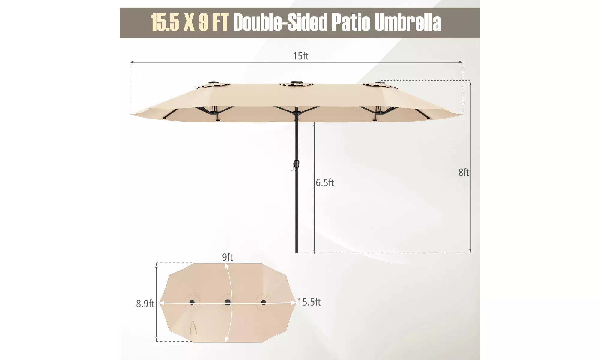 Costway 15.5 FT Extra-Large Patio Umbrella with LED Solar Lights